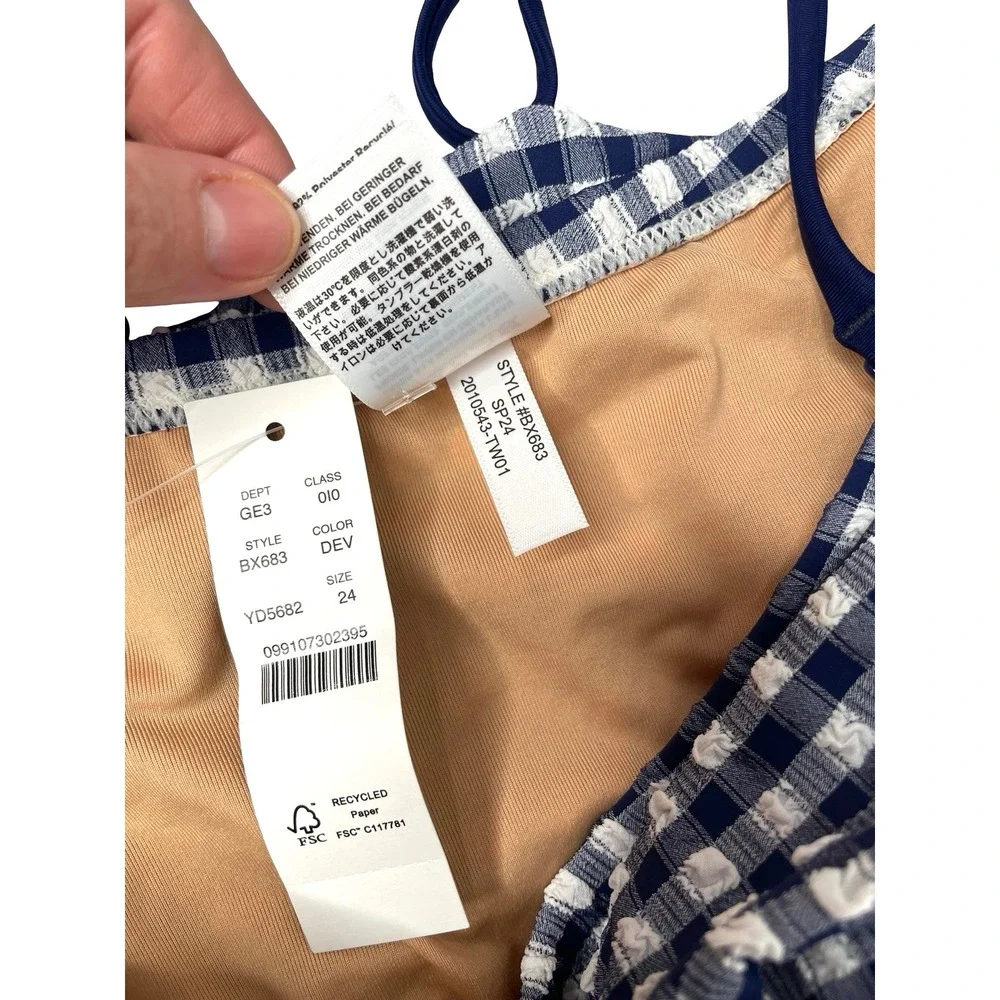 NEW J. Crew Ruched tie-shoulder one-piece swimsuit in classic gingham Size 24